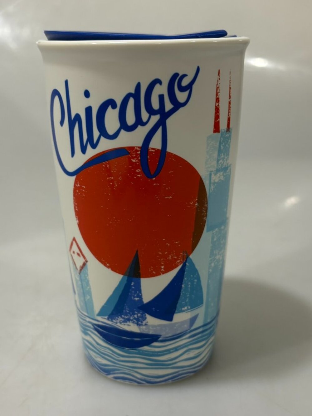 Starbucks Chicago Waterfront Sailboats Ceramic Travel Mug Tumbler 12 oz 2016